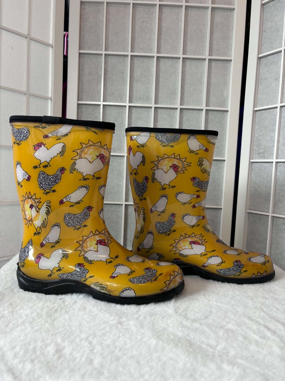 Kids Yellow Chicken Print Rain Boots